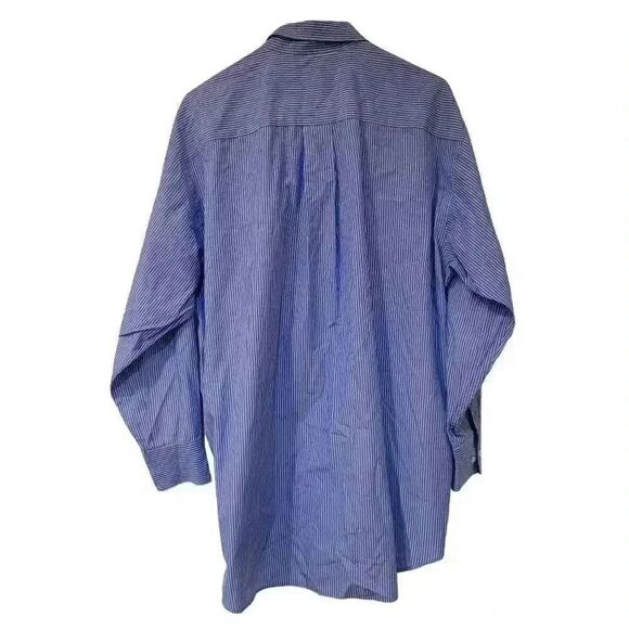 Nautica Men's Power Blue White Striped Cotton Dress Shirt - Picture 4 of 10